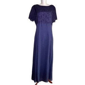 Vintage 1990s Lanz Of Salzburg Navy Lace Formal Gown Dress Large Needs Cleaning